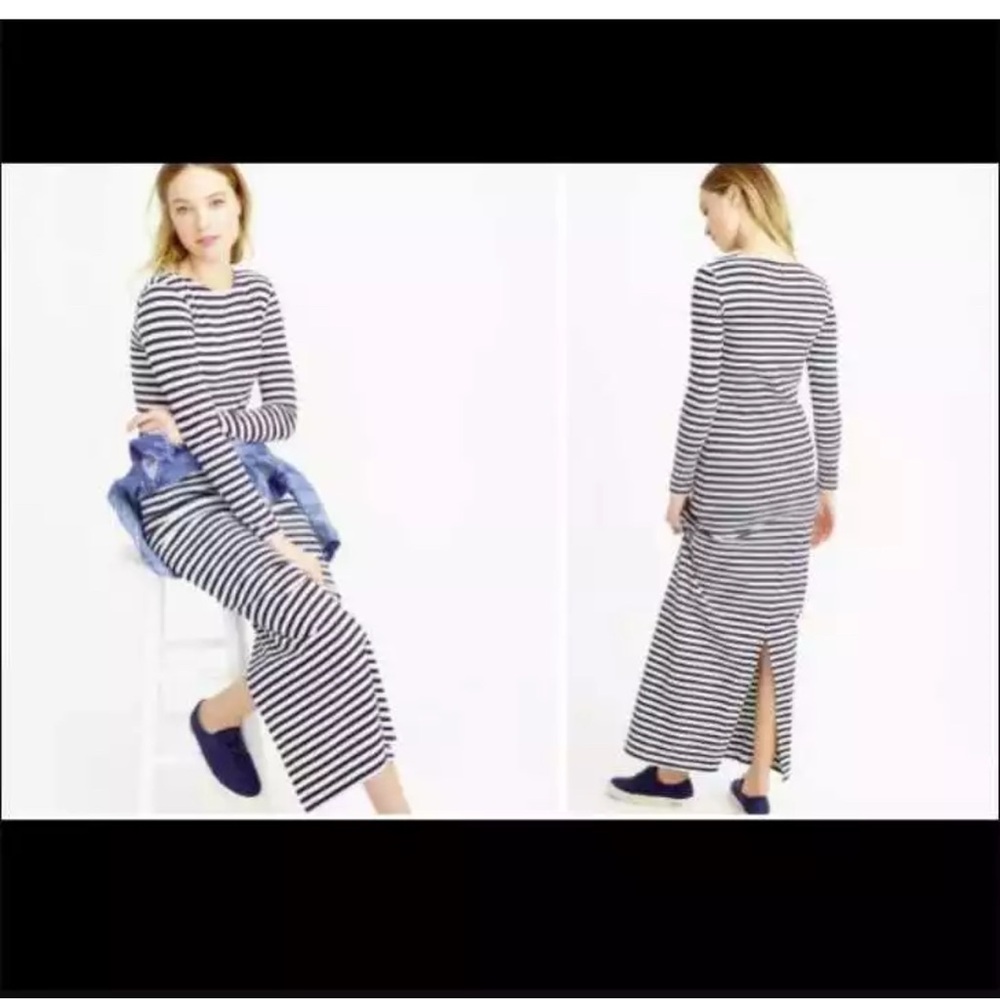 NWT WOMEN’S J CREW LONG SLEEVE NAVY AND WHITE STRIPED MAXI DRESS F1725